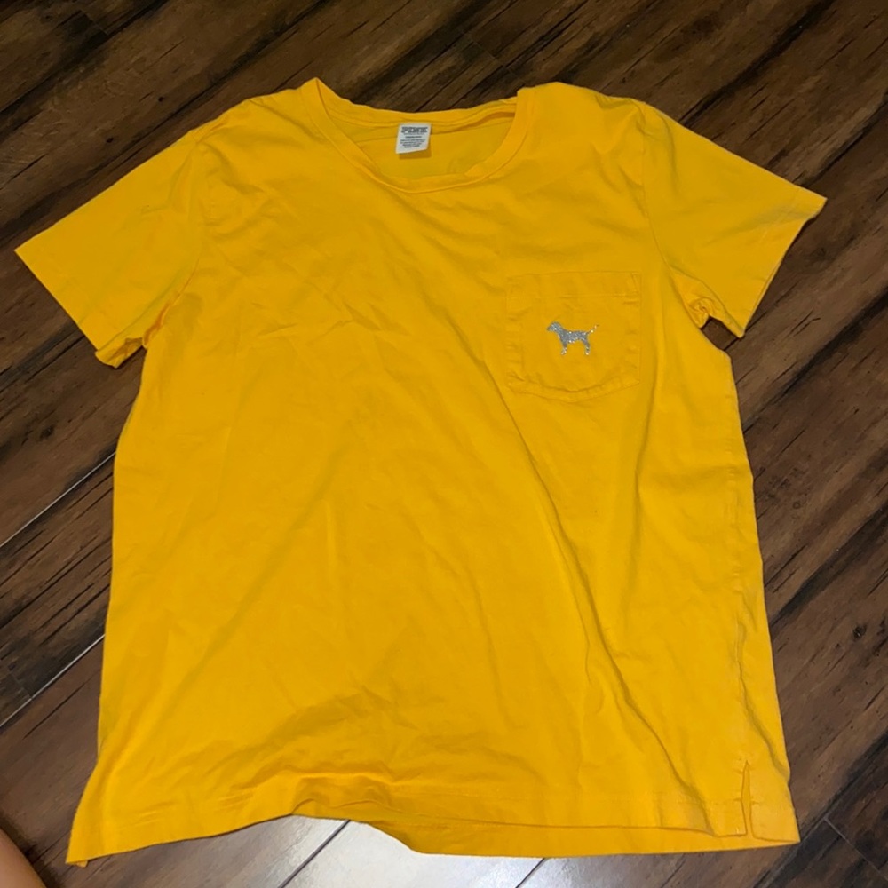 victoria’s secret PINK yellow badazzled shirt